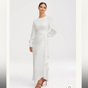 VEILED COLLECTION- Anabelle Pleated Waist Ruffle Maxi Dress - White